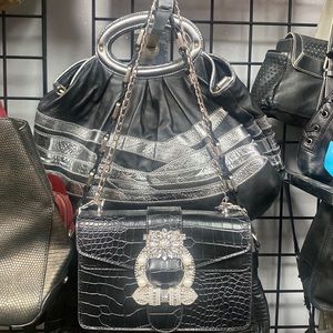 Black Bedazzled Like Leather Purse